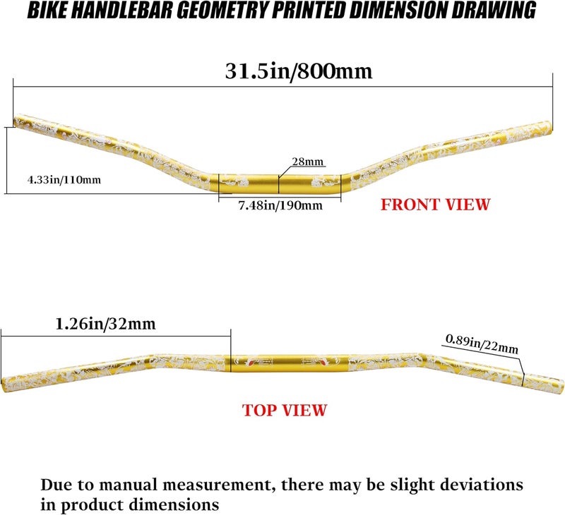 JXPANG Universal 28mm 1/1/8" Handle Bar For CRF KLX KX LTR TRX SX SXF EXC XCW Motocross Pit Dirt Bike Scooter ATV Quad Bike Grizzly Hawk 250 Bicycles (Gold) - Image 5